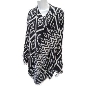 Knox Rose Black White Tribal Aztec Knit Cardigan Sweater Wrap Duster Womens M